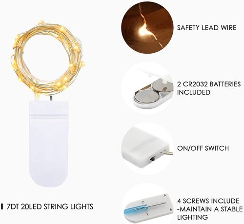 Bexdir Fairy Lights - 12 Pack Battery Operated 7FT Waterproof Silver Wire String Lights for Home Decor | Party & Wedding