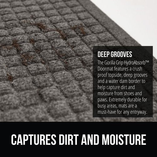 GORILLA GRIP® Ultra Absorbent Front Door Mat - Traps Dirt & Moisture, 29x17 Charcoal, Stain & Fade Resistant
