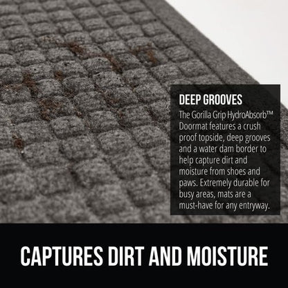 GORILLA GRIP® Ultra Absorbent Front Door Mat - Traps Dirt & Moisture, 29x17 Charcoal, Stain & Fade Resistant