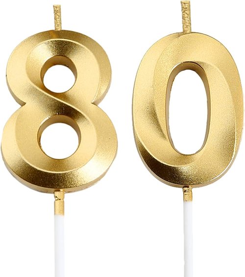 Gold Number 80 Cake Topper by [Brand Name] - Elegant 80th Birthday Candles for Party Decor