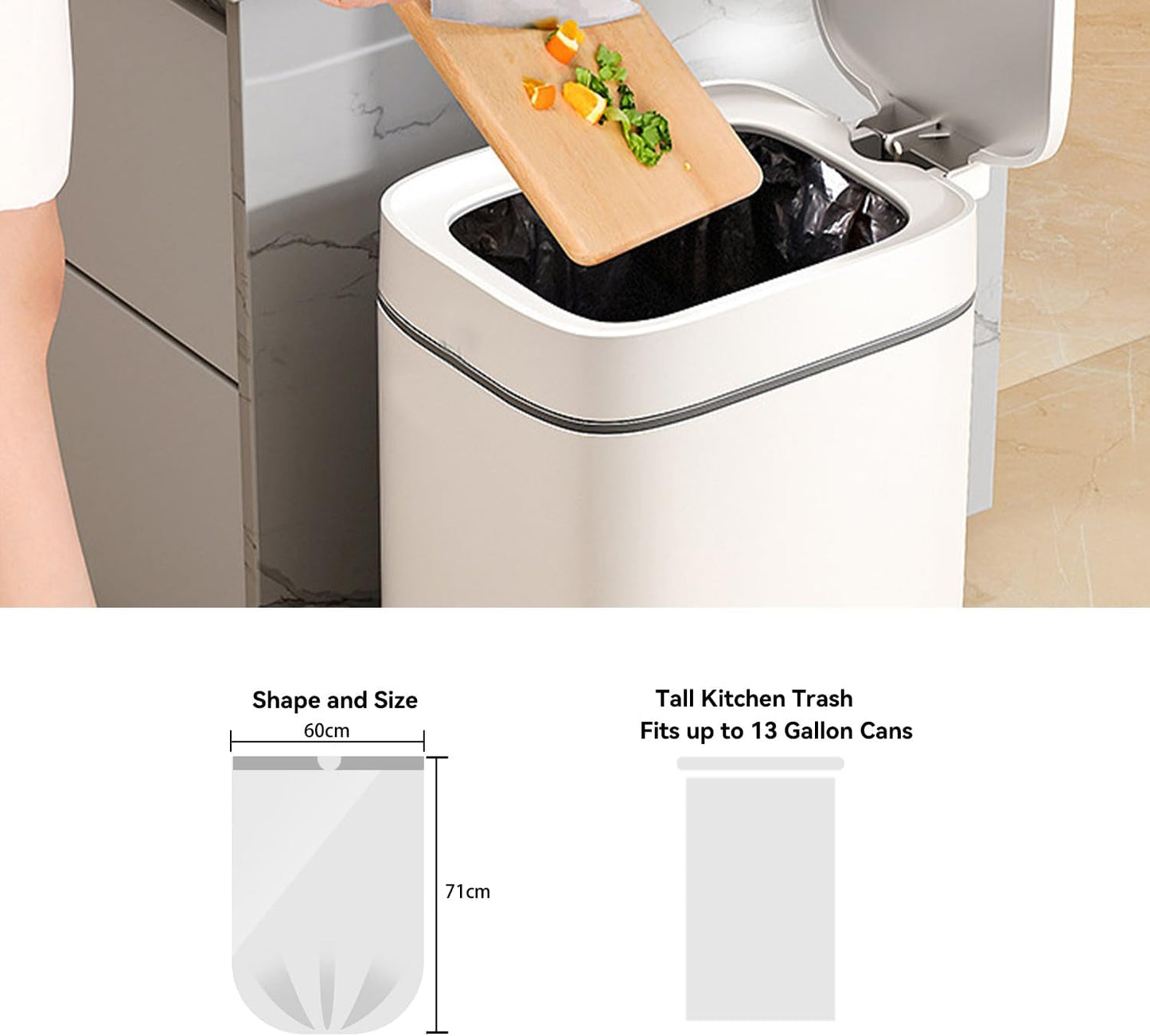 WAIKAS 10 Gallon Drawstring Trash Bags - Unscented, White, Pack of 26 | 60x71cm, 13g Each