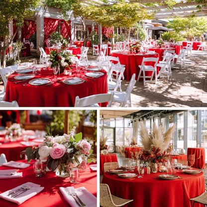 Red Round Tablecloth 120 Inch - Polyester Cover for Dining & Party Events - 6 Pack
