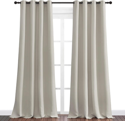 NICETOWN Natural Room Darkening Curtains - 96" Long | Total Privacy Drape Panels for Boho Farmhouse Decor (Set of 2, 55" Wide)