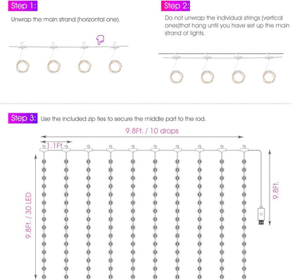 Minetom 300 LED Curtain Lights - Dimmable Fairy Lights with Remote & Timer | USB Powered Multicolor Decor