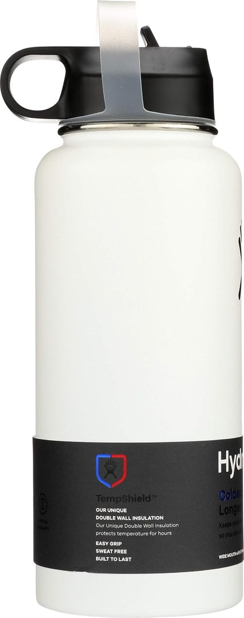 Hydro Flask Vacuum Insulated Water Bottle - Wide Mouth with Straw Lid | 32-Ounce, White