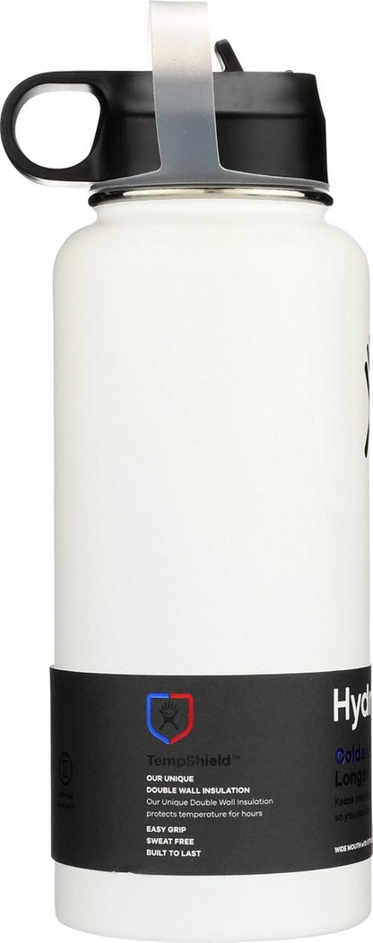 Hydro Flask Vacuum Insulated Water Bottle - Wide Mouth with Straw Lid | 32-Ounce, White