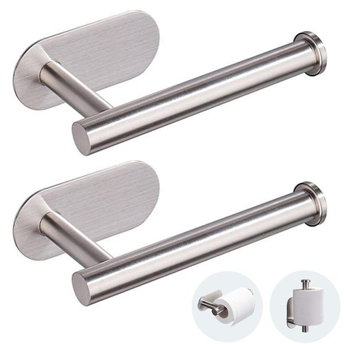 JOPOFI Toilet Paper Holder - Self Adhesive Toilet Paper Holder Wall Mount for Bathroom, SUS 304 Stainless Steel Command Strip Toilet Paper Roll Holder Stick On, No Drilling - Brushed Nickel（2 Pcs）