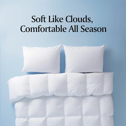 Royal Luxe Goose Feather Down Comforter - Ultra Soft Queen Size Duvet Insert | 100% Cotton, All Season Bedding 88”x88”