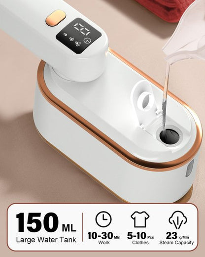 Travel Steamer Iron for Clothes - 1200W Handheld Size Portable Travel Steamer, 3 Steam Levels Clothes Steamer with LCD Screen, 10S Fast Heat-up Steamer for Dress Shirt Home Travel (White)