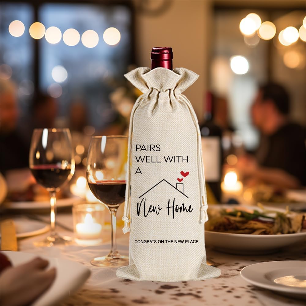 New Home Wine Bag Gifts for Homeowner, Housewarming Gifts New Home Closing Gifts for Buyers Owner, Realtor Gift to Clients for Women Men, New House Homeowner Wine Bag, Housewarming Party Decorations