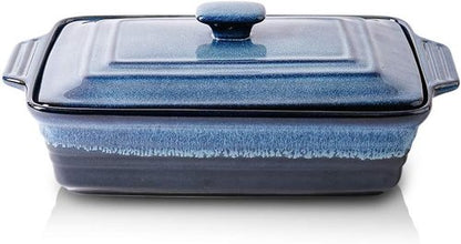 KOOV Ceramic Casserole Dish - Covered Rectangular Lasagna Pan, 9 x 13 Inches, Nebula Blue Reactive Glaze