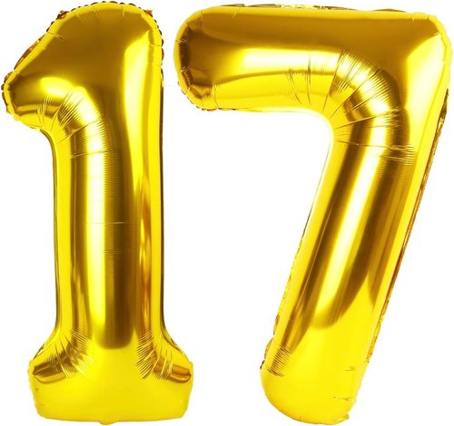 Gold Number 17 Balloon - 40 Inch Golden Birthday Decoration for 17th Celebration | Perfect for Boys & Girls
