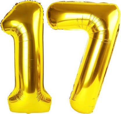 Gold Number 17 Balloon - 40 Inch Golden Birthday Decoration for 17th Celebration | Perfect for Boys & Girls