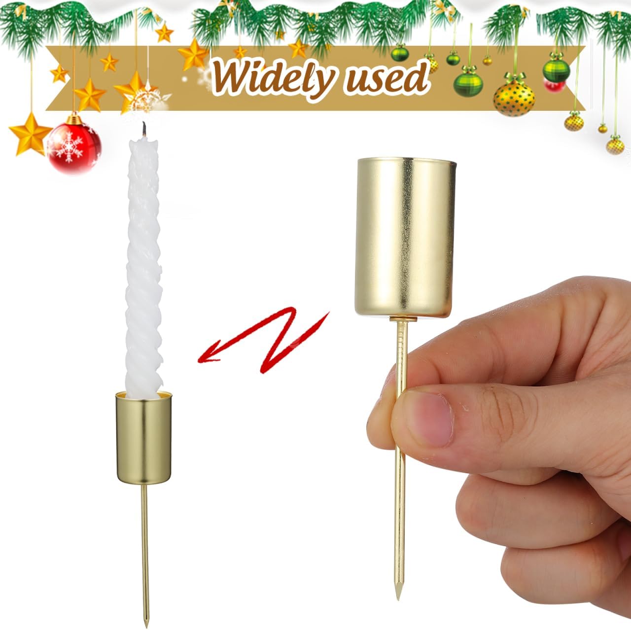 Angoily Candle Holder Stakes - 5 Pcs Golden Taper Candlestick Holders for Christmas Tree Decor