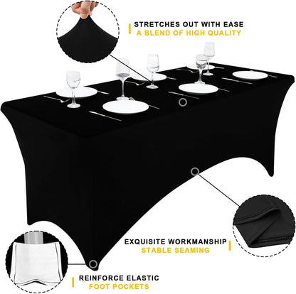 Smiry Spandex Table Cloth - 2 Pack Elastic Fitted Stretch Covers | Washable & Wrinkle-Free, Black 4FT