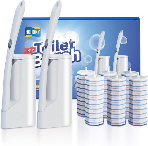 Hohoky Disposable Toilet Brush System - Wall-Mounted Cleaning Kit with 60 Refill Pads & 2 Wands