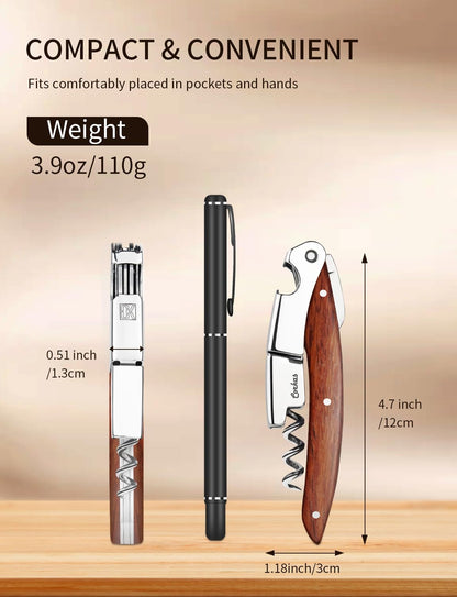 Wine Key - CORKAS Prestige Waiter Corkscrew with Rosewood Handle, Handcrafted Wine Opener Manual with Double Hinged, Foil Cutter and Bottle Opener, Ideal Gifts for Sommelier, Bartenders, Servers