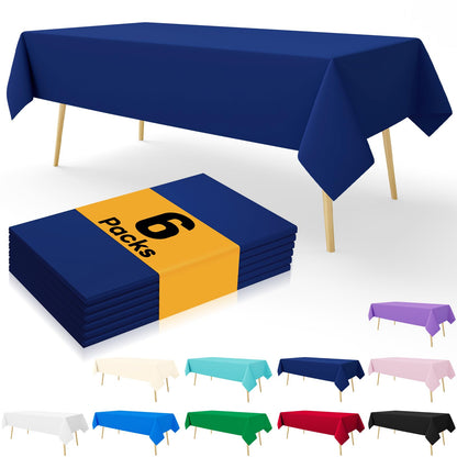 smiry Disposable Table Cloth 6 Pack, 54 x 108 Inch Table Cloths for Parties, Decorative Tablecloths for Rectangle Tables, Waterproof Plastic Table Cover, Leakproof & Sturdy, Navy