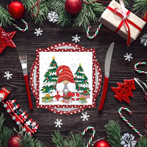 Christmas Gnomes Plates and Napkins Set with Santa & Tree - Holiday Party Supplies