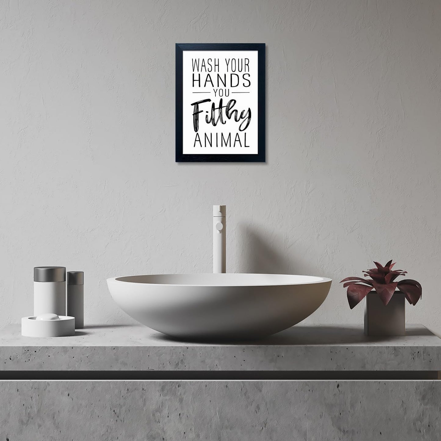 Regine Switzerland Black and White Bathroom Decor Art - Small Framed Canvas Print for Kids' Washroom
