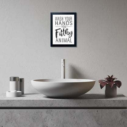 Bathroom Quotes Wall Decor - Black and White Canvas Art for Kid's Washroom | Small Framed Toilet Signs