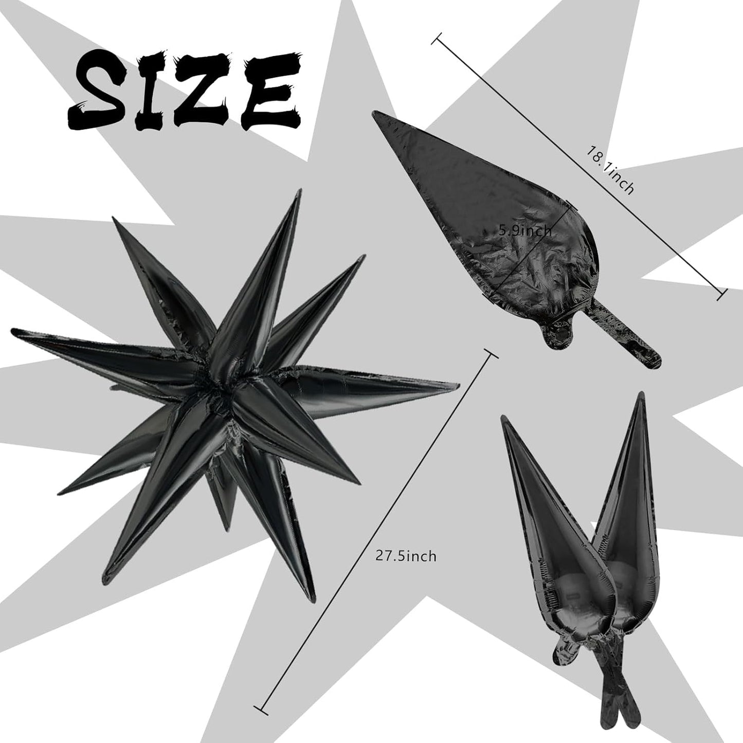 Star Balloons 60Pcs Black Foil Balloons - 12" Spike Mylar Party Decorations for Halloween & Events
