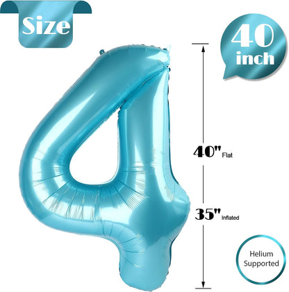 Pearlescent Blue Number 4 Balloon - 40 Inch Birthday Decoration for Girls & Boys
