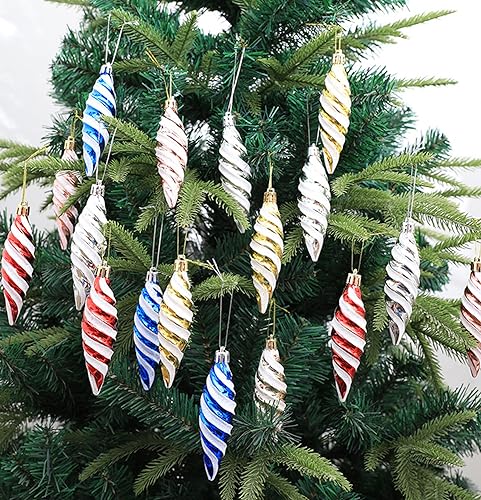 DAHI Silver Christmas Spiral Ornaments Set 12pcs Shatterproof Plastic Holiday Decor