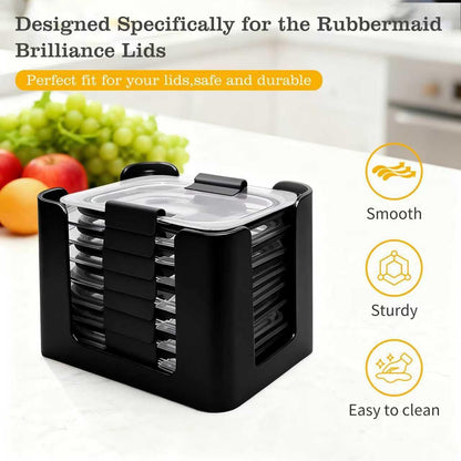Rubbermaid Brilliance Lid Organizer - 3-Piece Kitchen Storage for 24 Nap-On Lids | Fits 4.7, 3.2, 1.3 & 0.5 Cup Containers (Black)