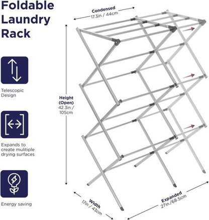 BLACK+DECKER Expandable Collapsible Clothes Drying Rack - Oversized for Air Drying Laundry | Grey