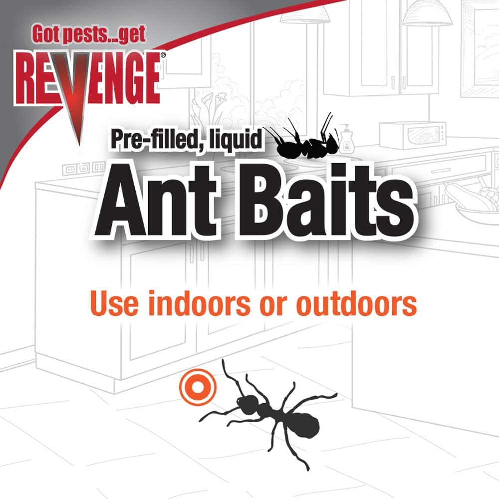 REVENGE Liquid Ant Bait Stations - Pack of 3, Ready-to-Use for Indoor & Outdoor Ant Control