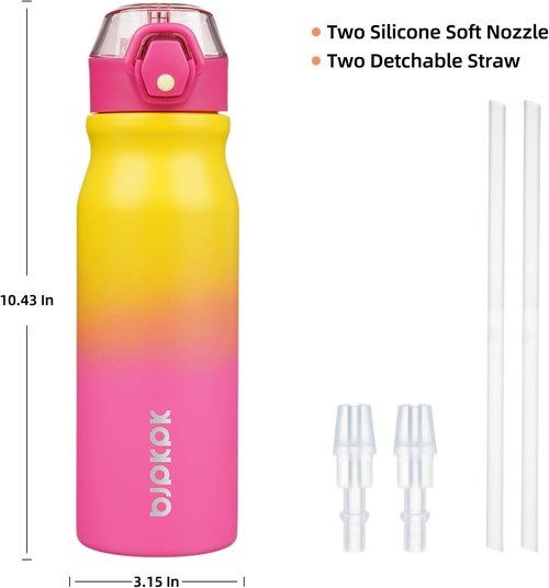 BJPKPK 25oz Insulated Water Bottle - Stainless Steel Thermal Flask with Straw & Leak Proof Design | Rainbow