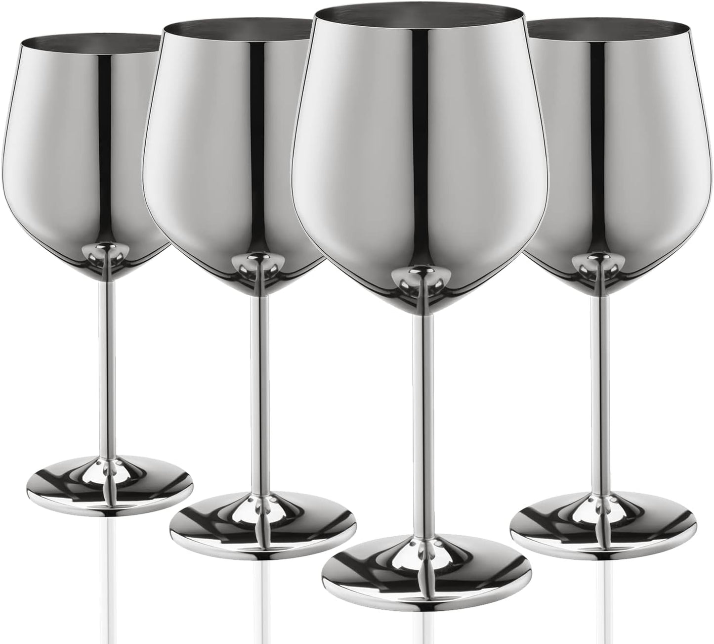 WOTOR Stainless Steel Wine Glasses Set of 4, 18oz Unbreakable Metal Wine Glass, Fancy, Unique Wine Goblets for Outdoor, Travel, Camping and Pool, Ideal Gift for Wine Lovers (Silver)