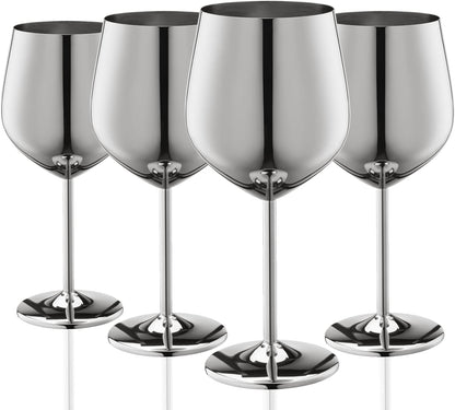 WOTOR Stainless Steel Wine Glasses Set of 4, 18oz Unbreakable Metal Wine Glass, Fancy, Unique Wine Goblets for Outdoor, Travel, Camping and Pool, Ideal Gift for Wine Lovers (Silver)