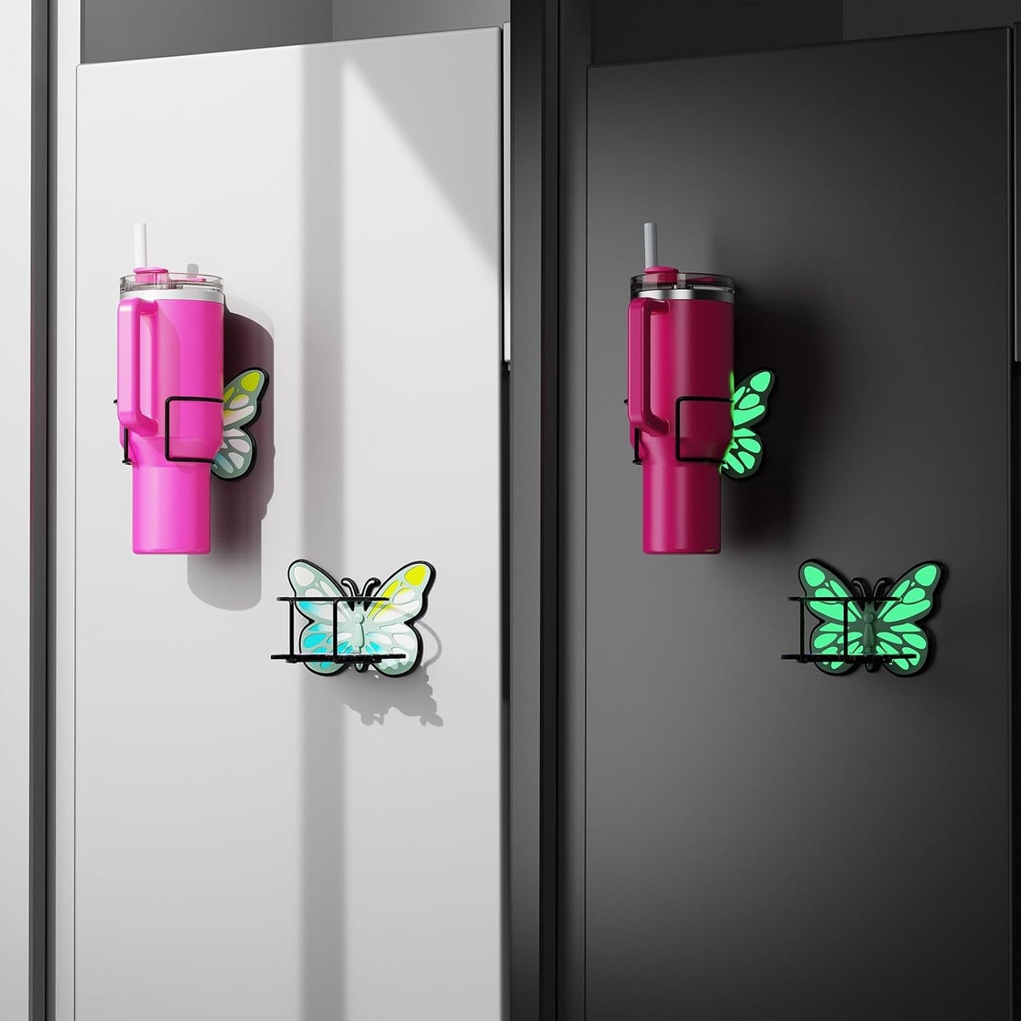 Stanley Butterfly Magnetic Fridge Cup Holder - Glow-in-the-Dark Design, Space-Saving Tumbler Organizer