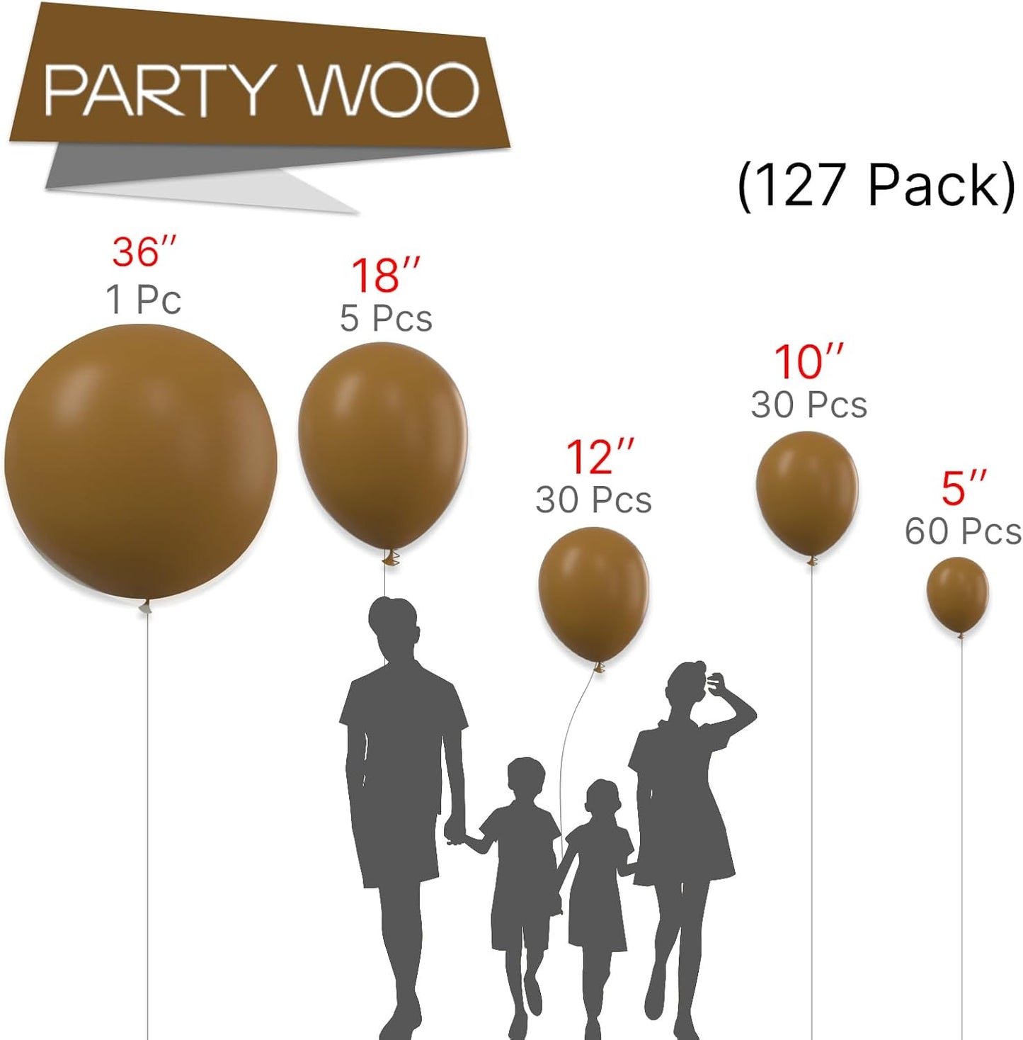 PartyWoo Brown Balloons - 127-Piece Boho Neutral Balloon Arch Kit for Weddings & Parties | 5-36 Inch Sizes