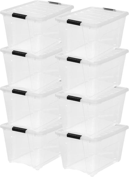 IRIS USA 54 Qt Stackable Plastic Storage Bins - BPA-Free, Durable Lids, 8 Pack - Clear Organizing Solution