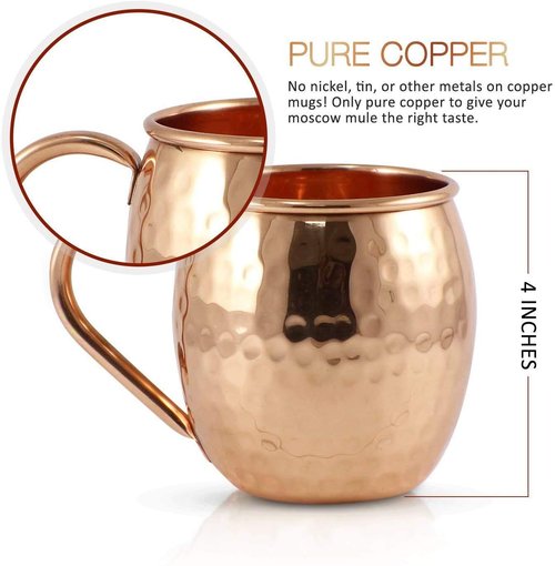 BOLD & DIVINE Moscow Mule Mugs - Set of 4-100% Pure Copper Mugs Large 16 oz - Food Safe - Premium Moscow Mule Cups Set of 4 | BONUS 4 Straws, 1 Shot Glass, 1 Spoon