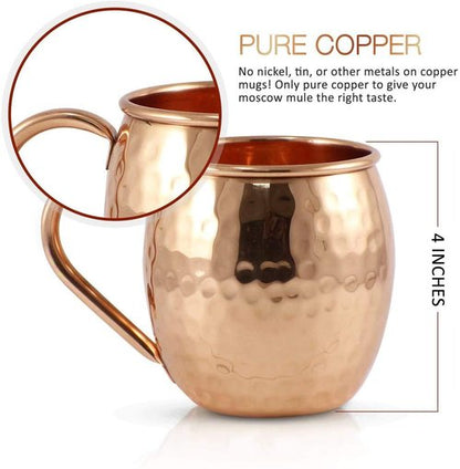 BOLD & DIVINE Moscow Mule Mugs - Set of 4-100% Pure Copper Mugs Large 16 oz - Food Safe - Premium Moscow Mule Cups Set of 4 | BONUS 4 Straws, 1 Shot Glass, 1 Spoon