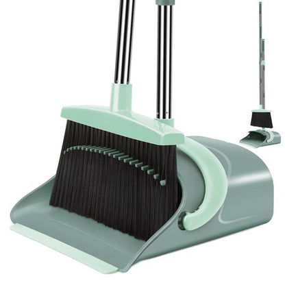 Ivandar Broom and Dustpan Set for Home, Dust pan with Long Handle, Broom with Dustpan Combo Set, for Home Kitchen Room Office Lobby Floor Use Upright Stand Up Sweeping (Gray&Green)