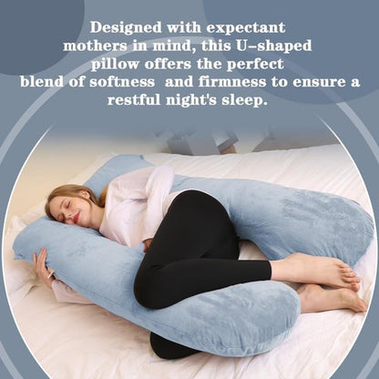 Chilling Home U-Shaped Pregnancy Pillow - Velvet Removable Cover - 55-Inch Full Support Body Pillow - Grey