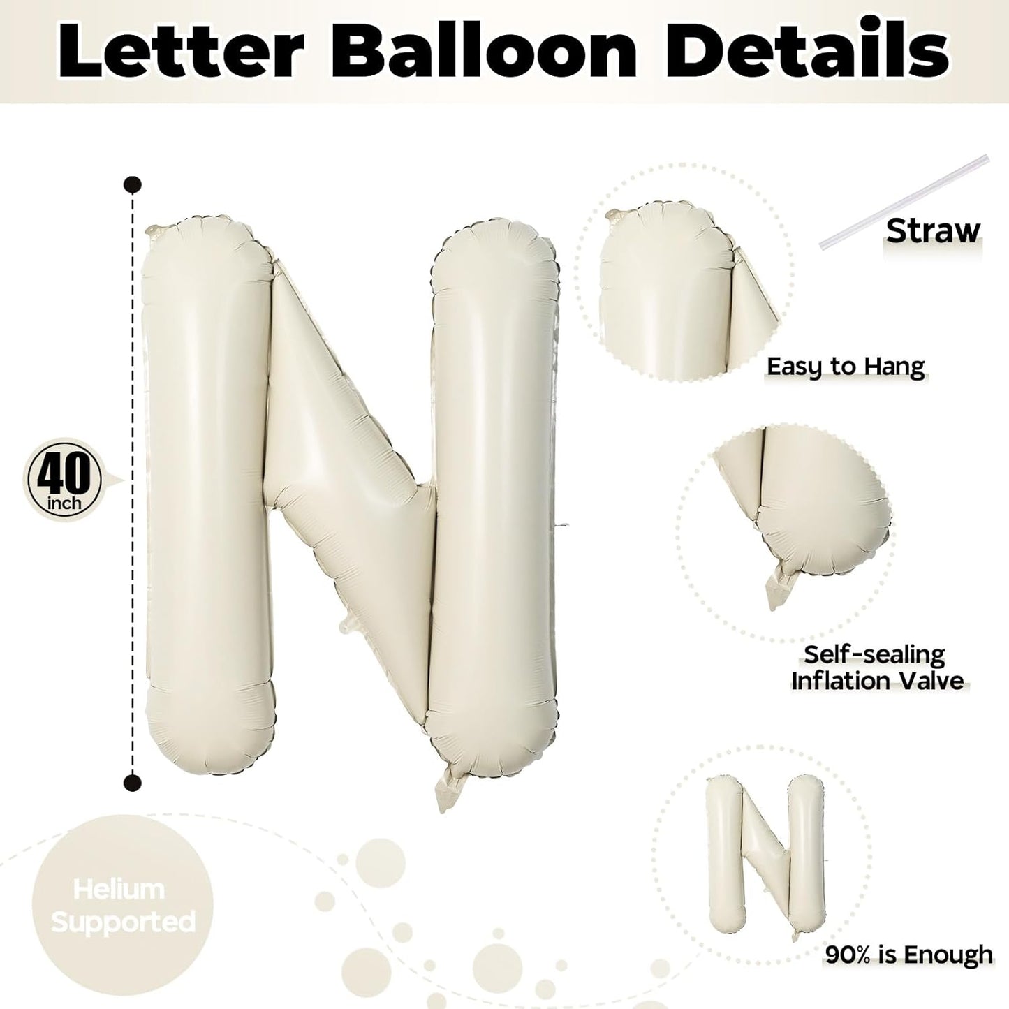 Skiennix 40-Inch Beige Number 1 Balloon - Elegant Cream White Birthday Decoration for Boys & Girls