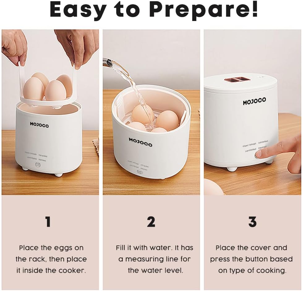 Mojoco Rapid Egg Cooker - Electric Mini Egg Maker for Steamed & Boiled Eggs | Auto Shut Off Feature