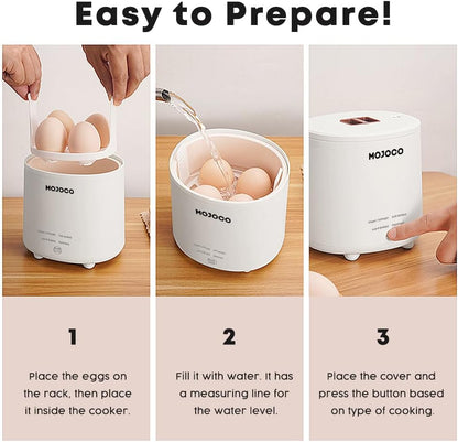 Mojoco Rapid Egg Cooker - Electric Mini Egg Maker for Steamed & Boiled Eggs | Auto Shut Off Feature