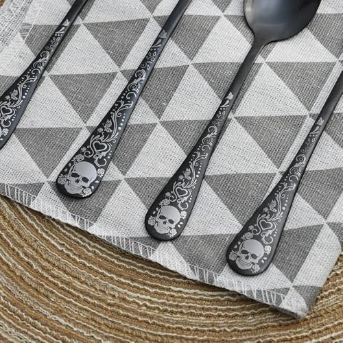 Skull Silverware Set for 8 - 40-Piece Gothic Flatware Cutlery, Halloween Party Decor