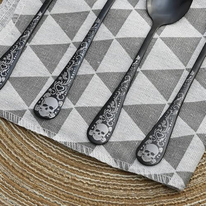 Skull Silverware Set for 8 - 40-Piece Gothic Flatware Cutlery, Halloween Party Decor