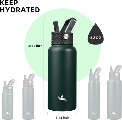 Skiennix 32 Oz Insulated Stainless Steel Water Bottle - Durable Sport Design in Army Green
