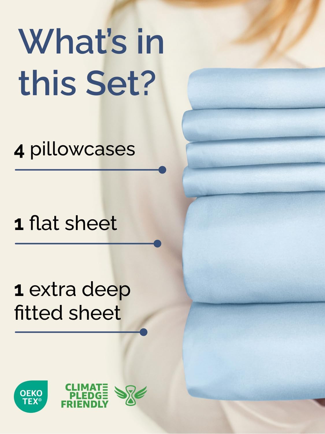Skiennix Extra Deep Queen Sheet Set | 6-Piece Breathable Cooling Bedding - Soft, Wrinkle-Free Light Blue
