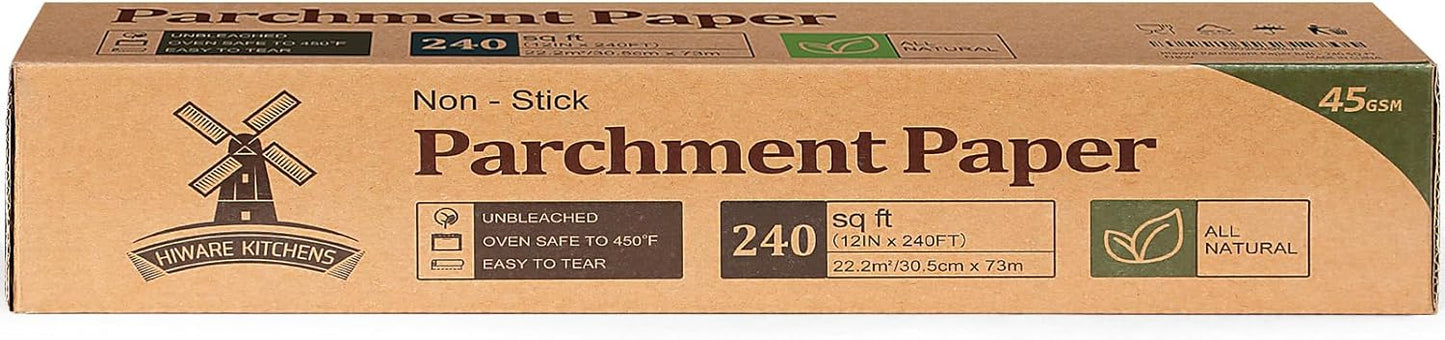 Unbleached Parchment Paper - Non-Stick Baking Roll, 12 In x 240 Ft for Cooking & Grilling