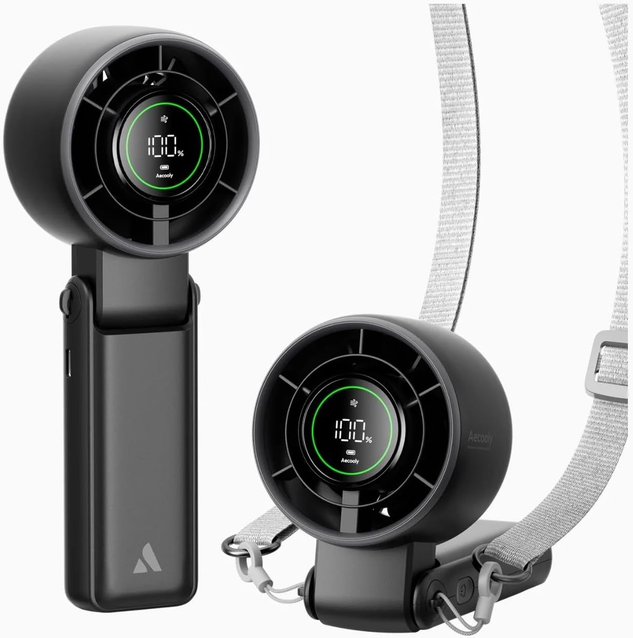 Aecooly Portable 3-in-1 Turbo Handheld Fan - USB Rechargeable Mini with 22H Cooling Time | Black